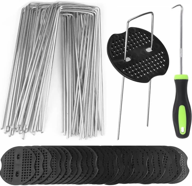 50 Weed Control Mat Membrane Pegs + Buffer Washer Pegs U-Shaped Galvanised Pins 50 Weed Control Mat Membrane Pegs + Buffer Washer Pegs U-Shaped Galvanised Pins
